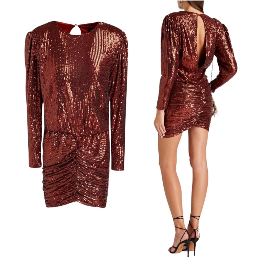 $690 NWT RETROFETE Flynn Sequined Dress in Bronze